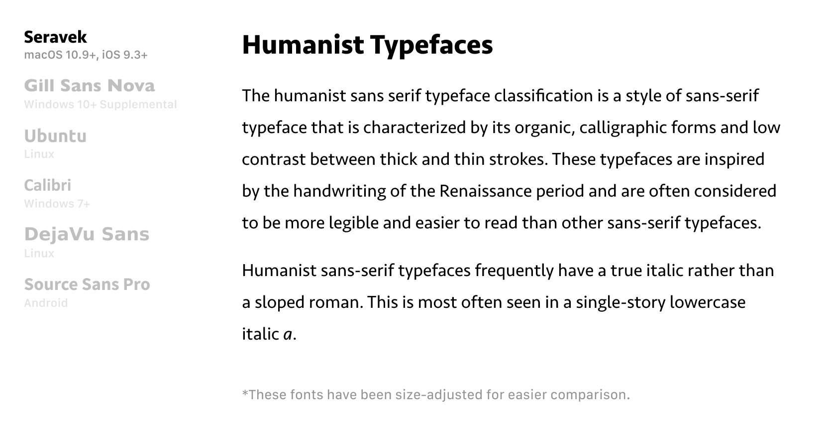 Humanist Font Rendering