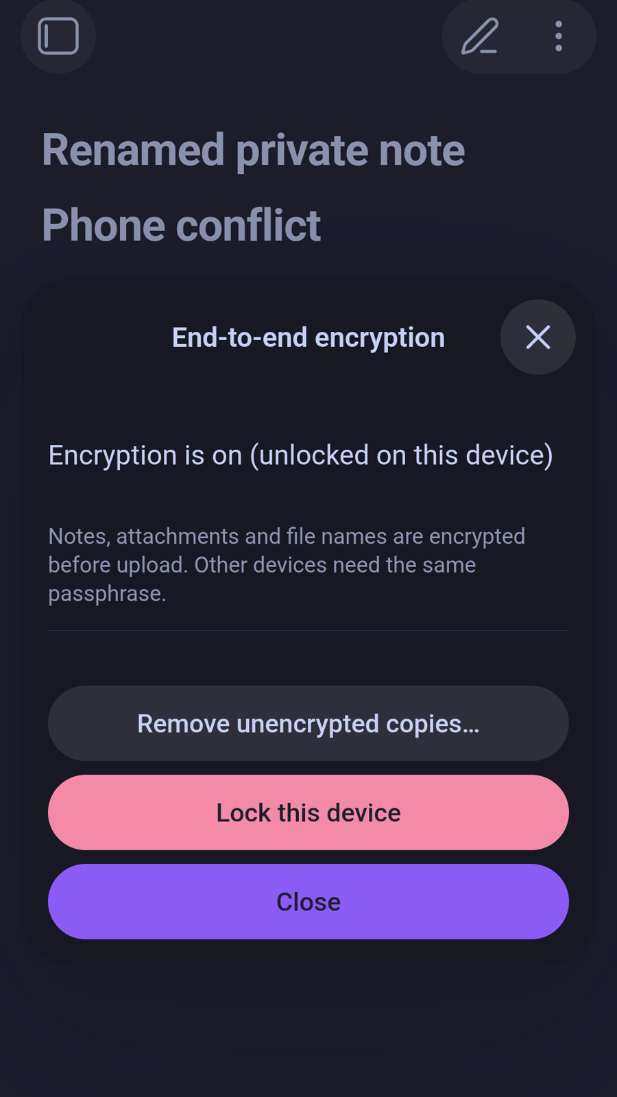 End-to-end encryption is on and unlocked on this device