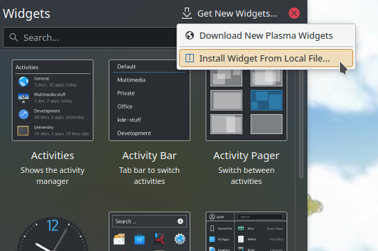 Install widget manager local file