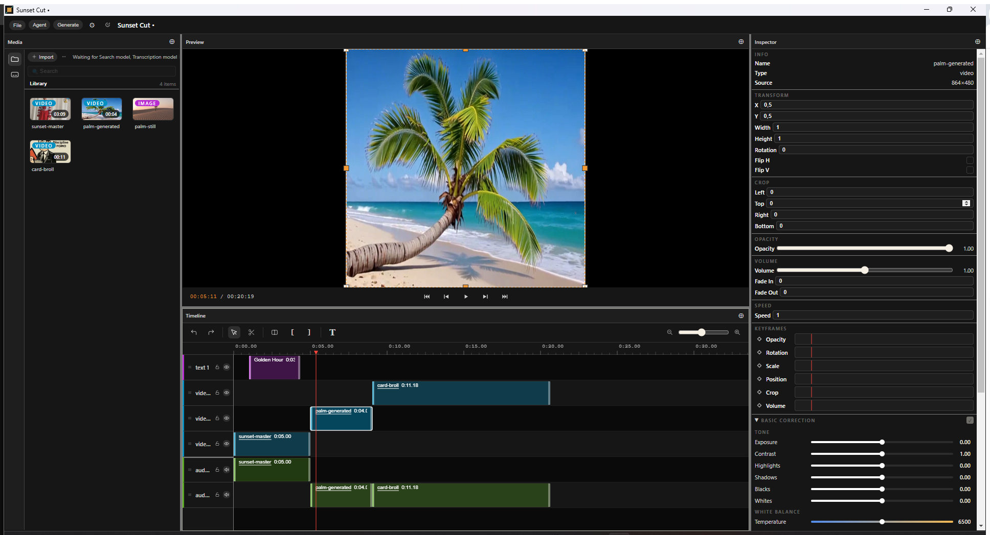 Frontstage editing a project with an AI-generated clip selected