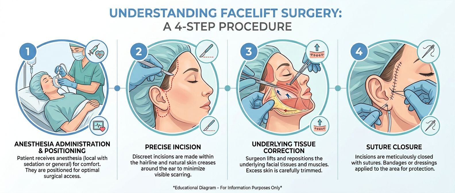 Facelift Surgery procedure steps - Facelift Surgery in Huntington Beach CA