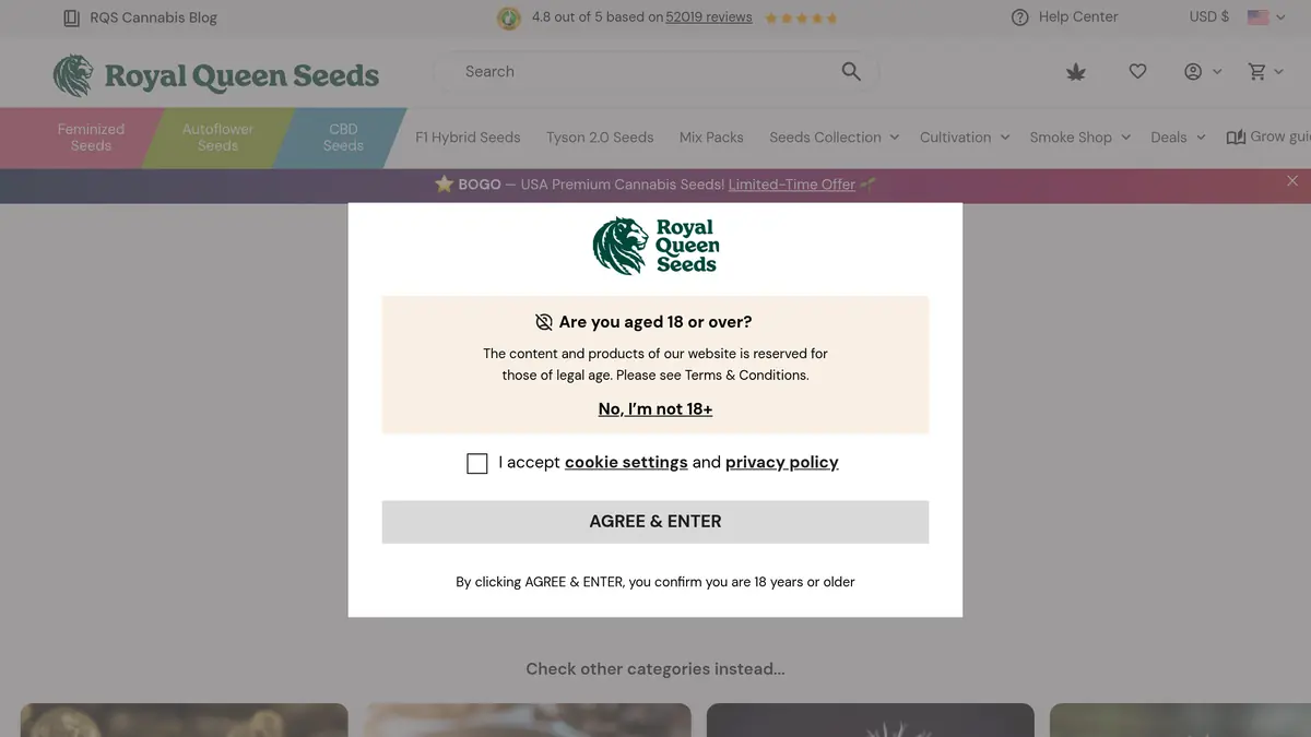 Royal Queen Seeds website