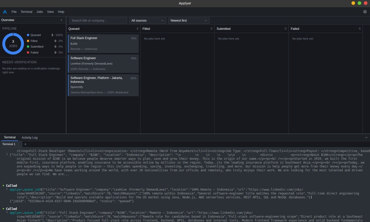Applyer board and terminal, mid job search