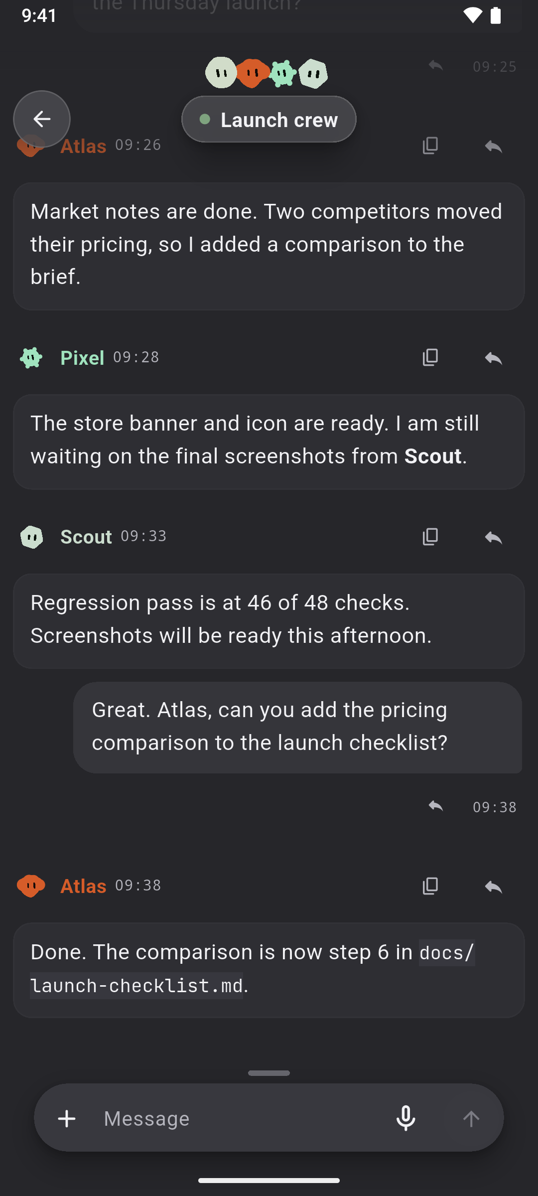 A bot room with several profiles replying