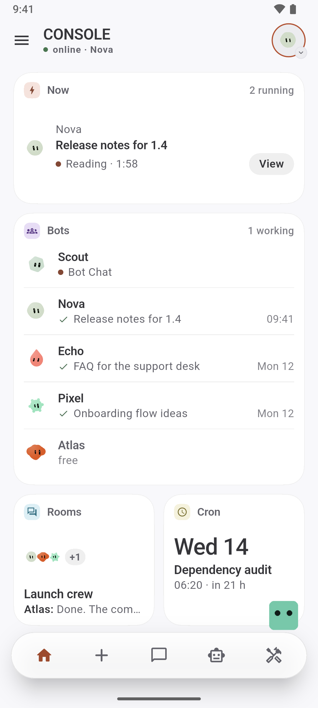 Console Home in the light theme
