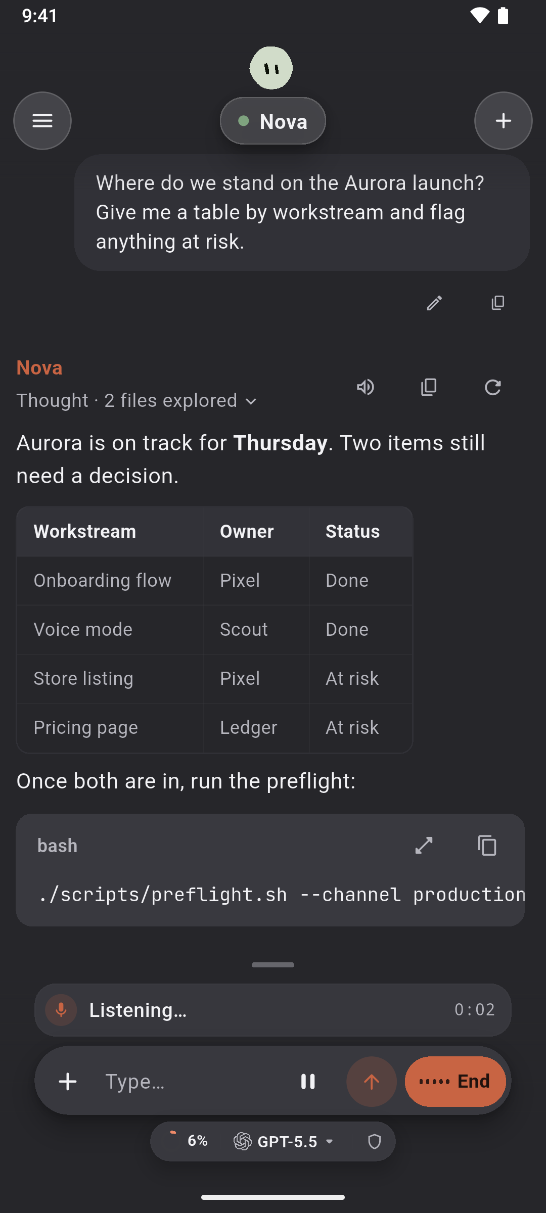 A voice conversation inside the chat
