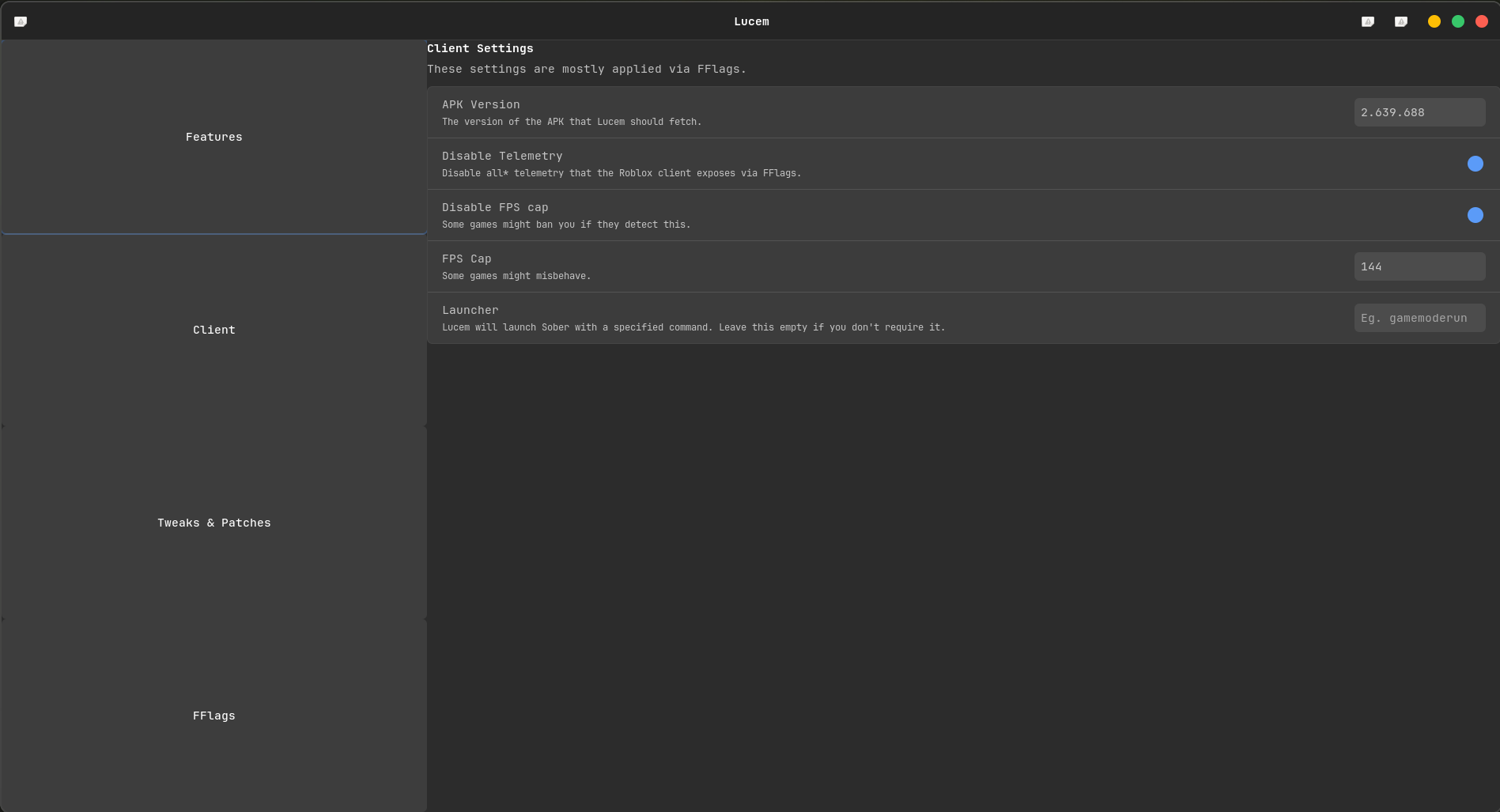 A demo of Lucem's nice looking GTK4 based settings menu