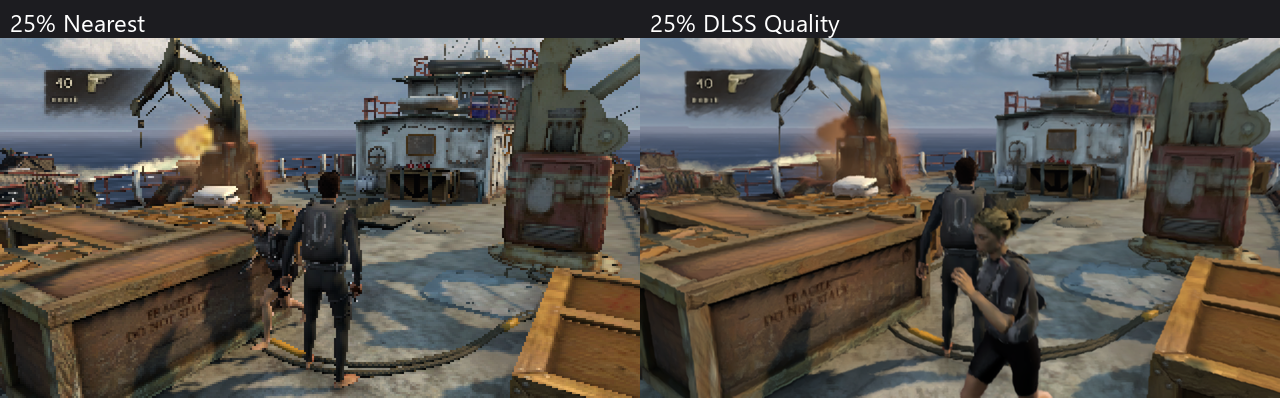 DLSS comparison at 25% render scale