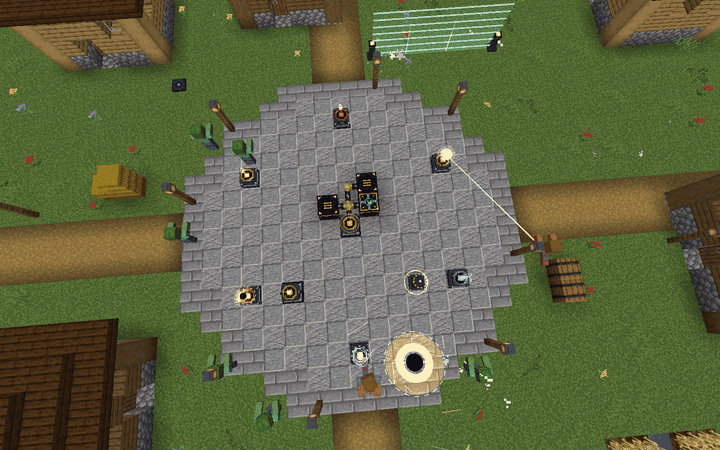 Every tower weapon at once, seen from above
