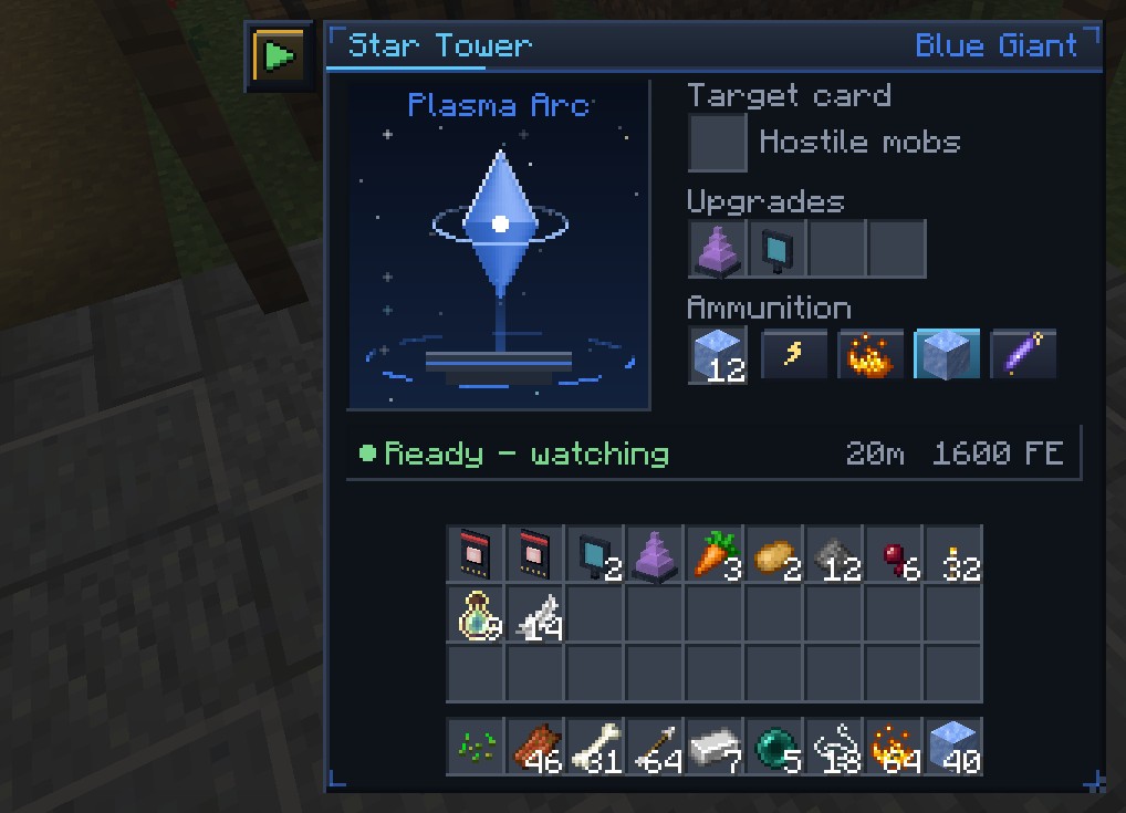 The Star Tower window: target card, upgrades and ammunition