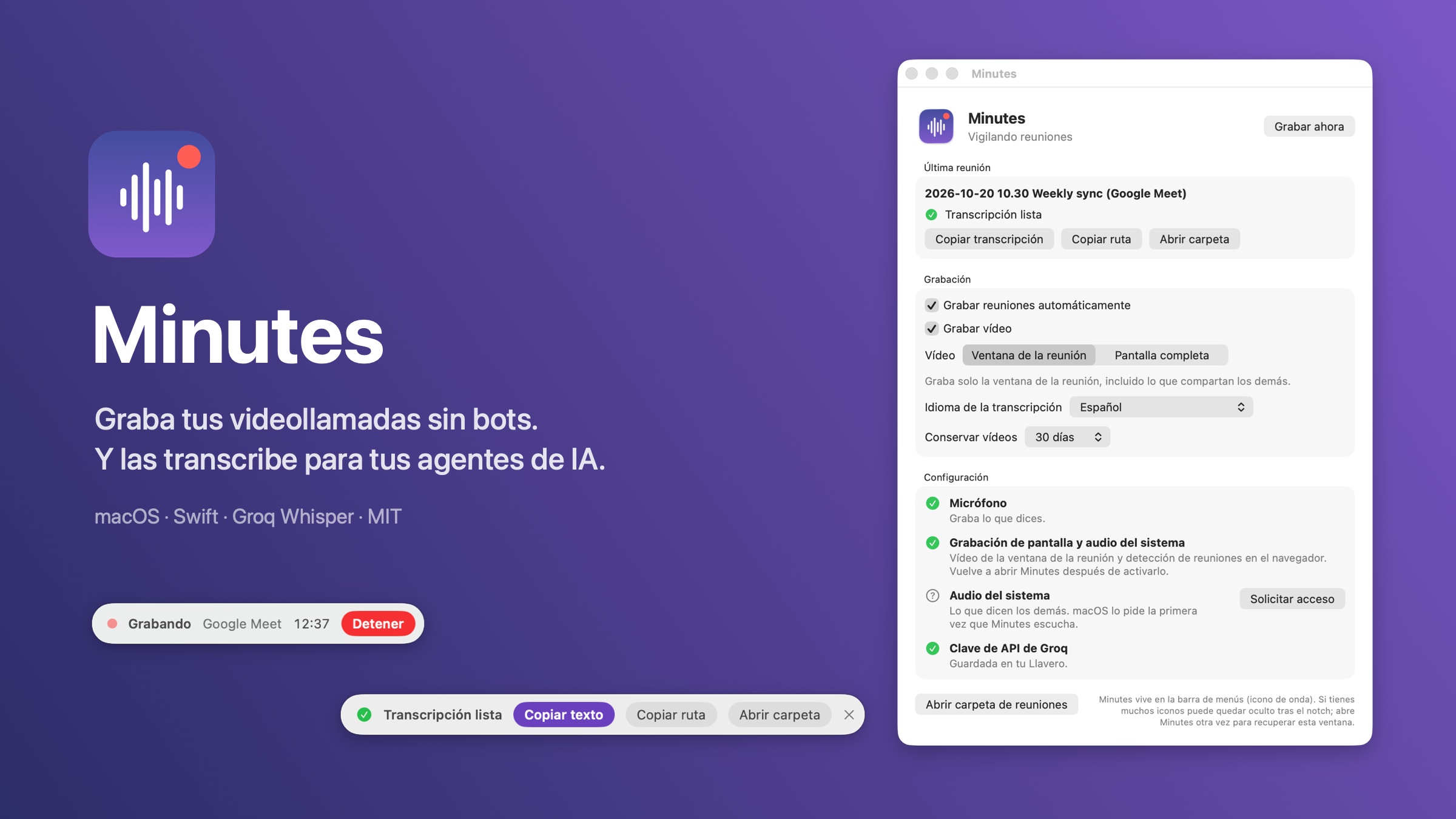 Minutes: graba tus videollamadas sin bots