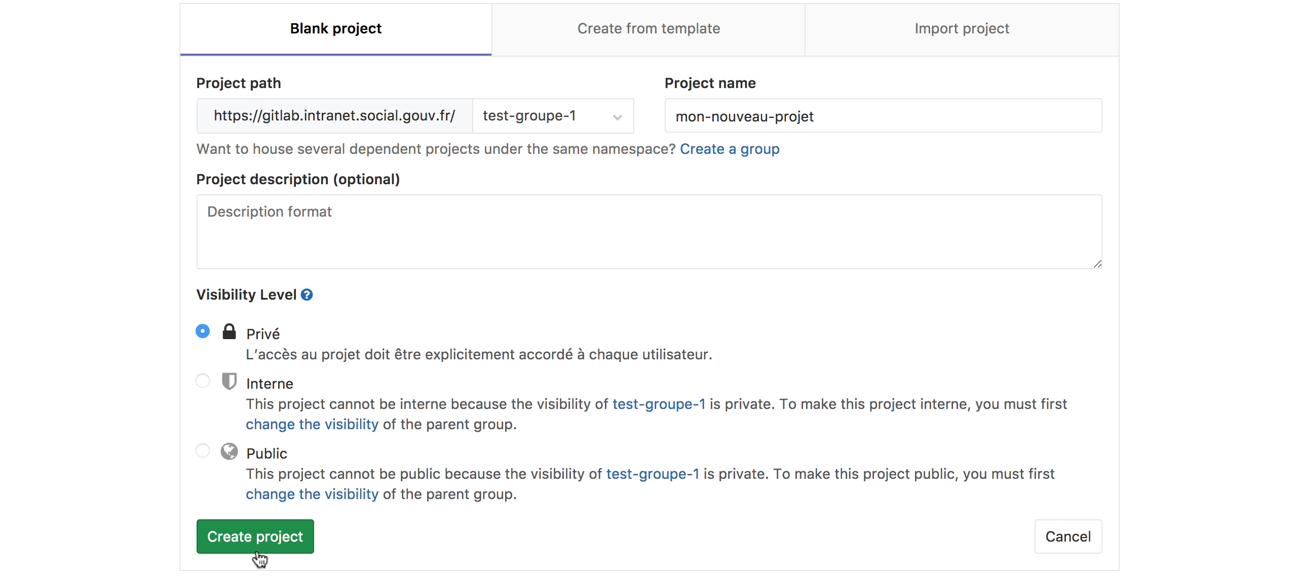 options du projet