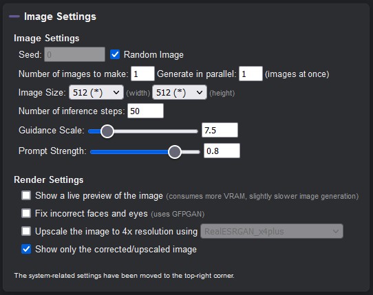Screenshot of advanced settings