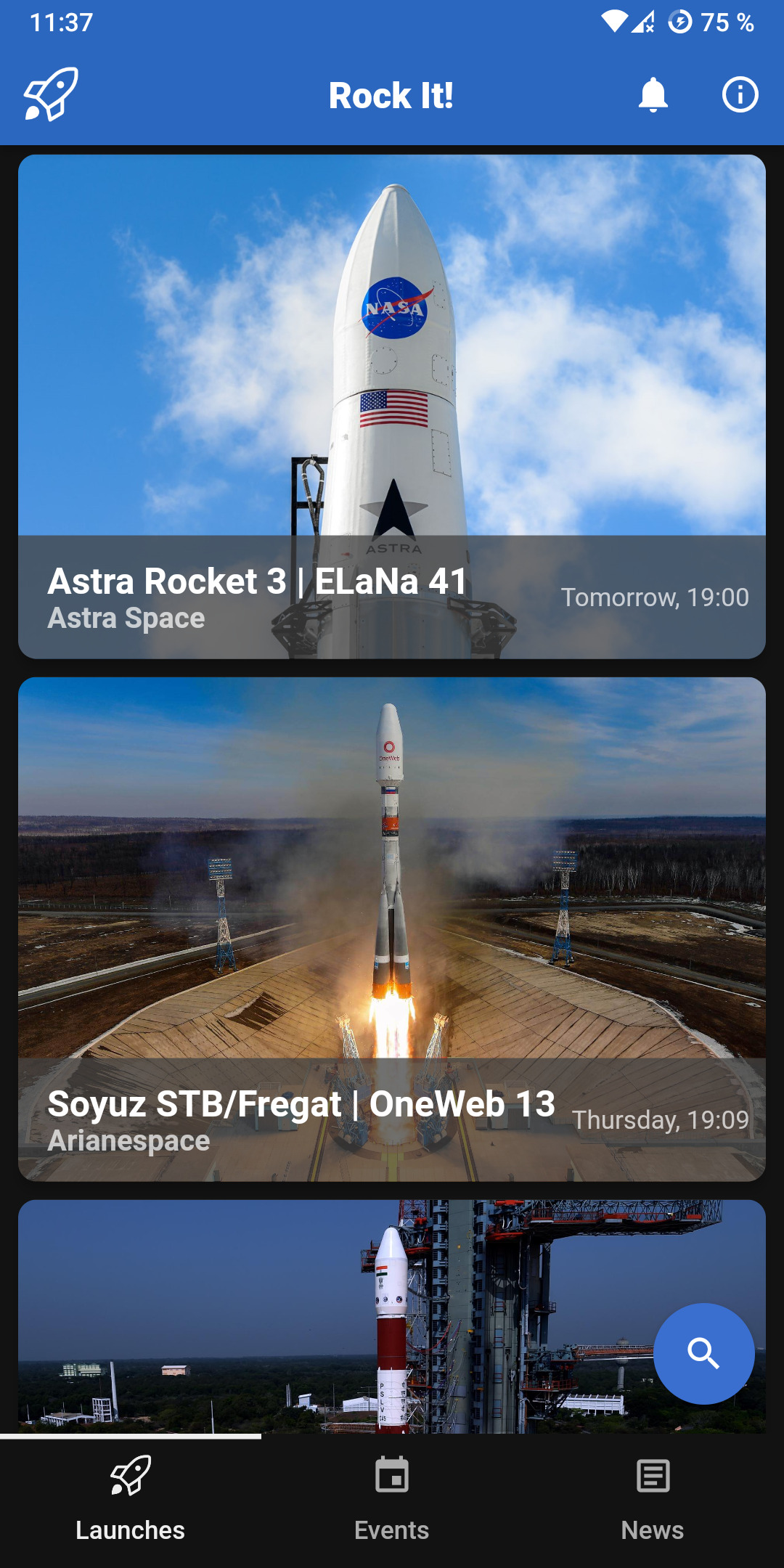 rockit project image showing a list of rocket launches