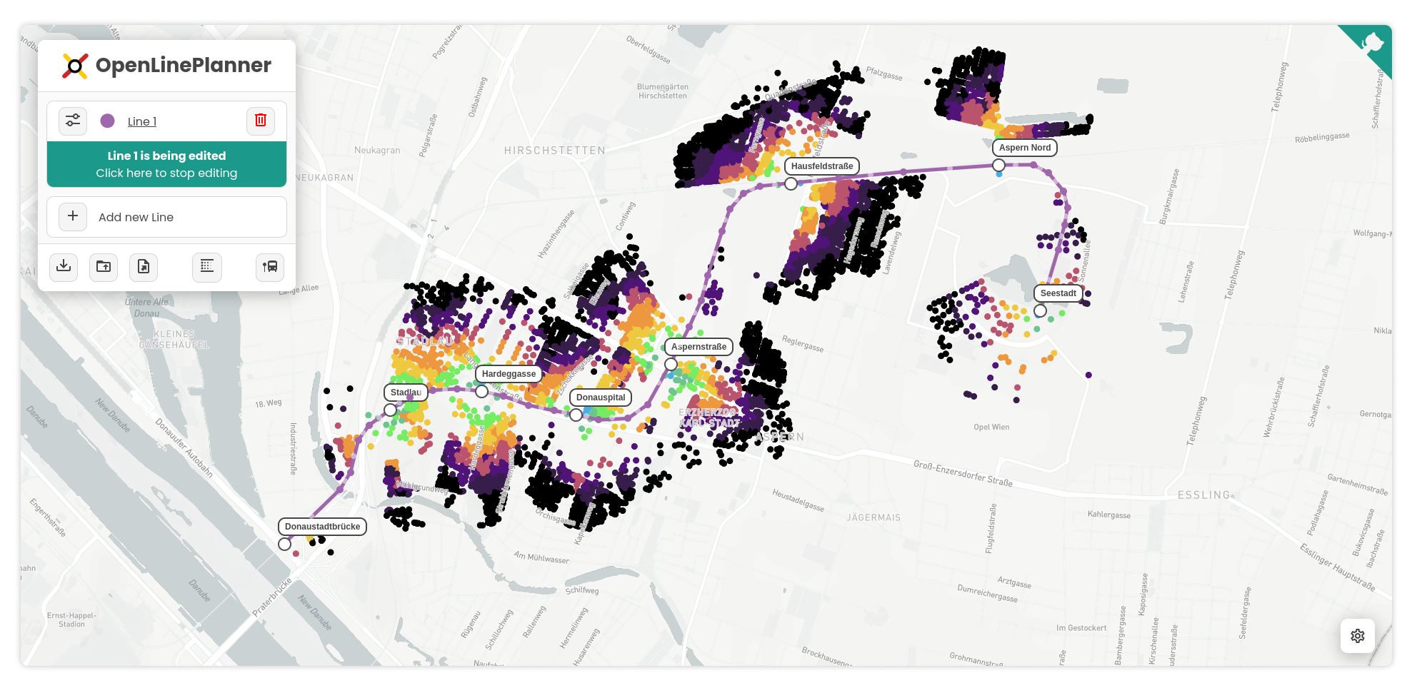 OpenLinePlanner coverage area visualization