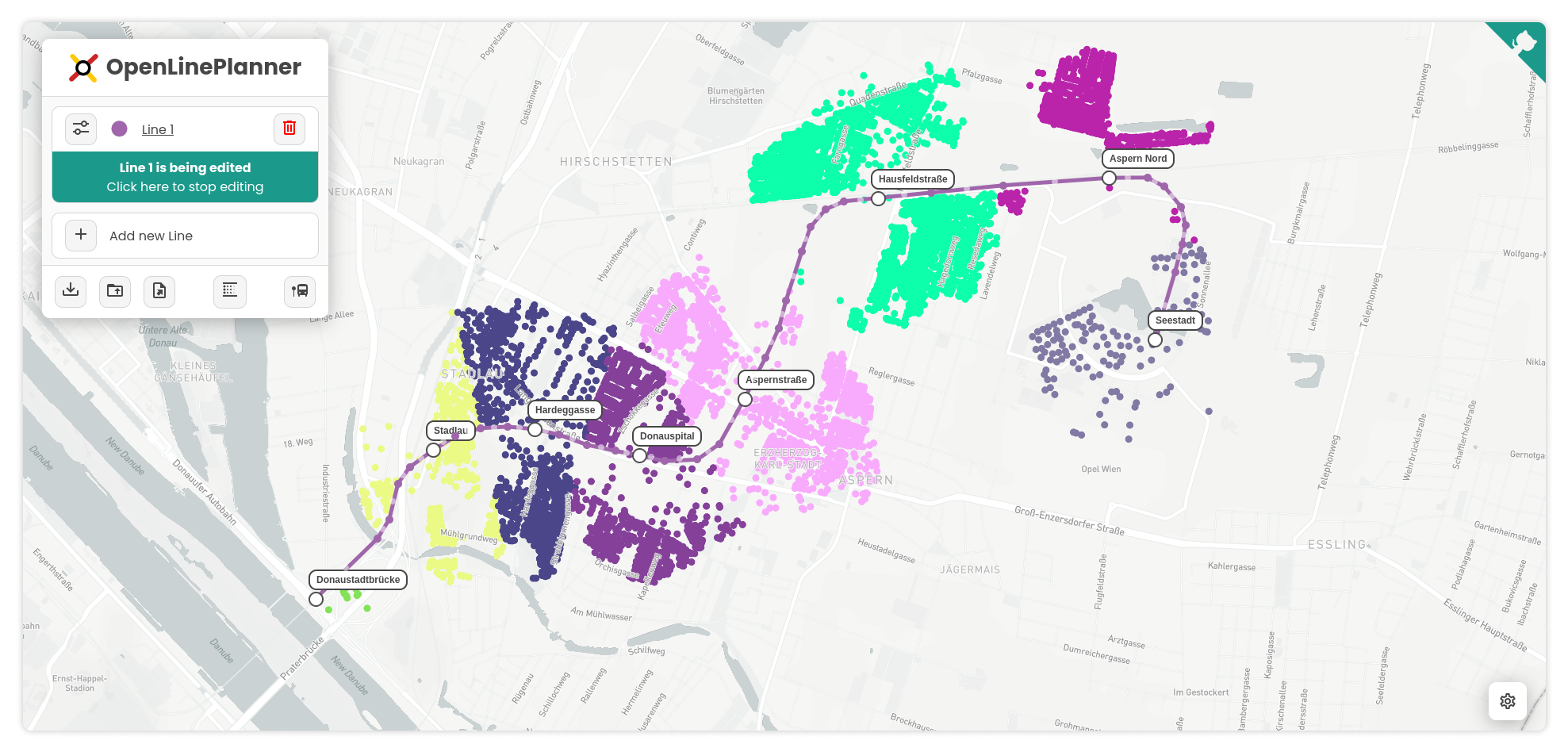 OpenLinePlanner coverage area visualization