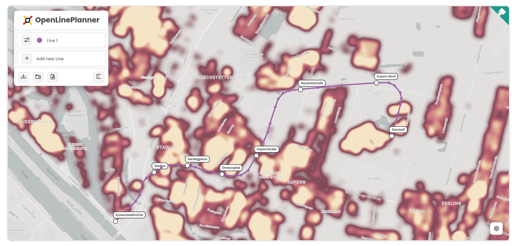 OpenLinePlanner coverage area visualization