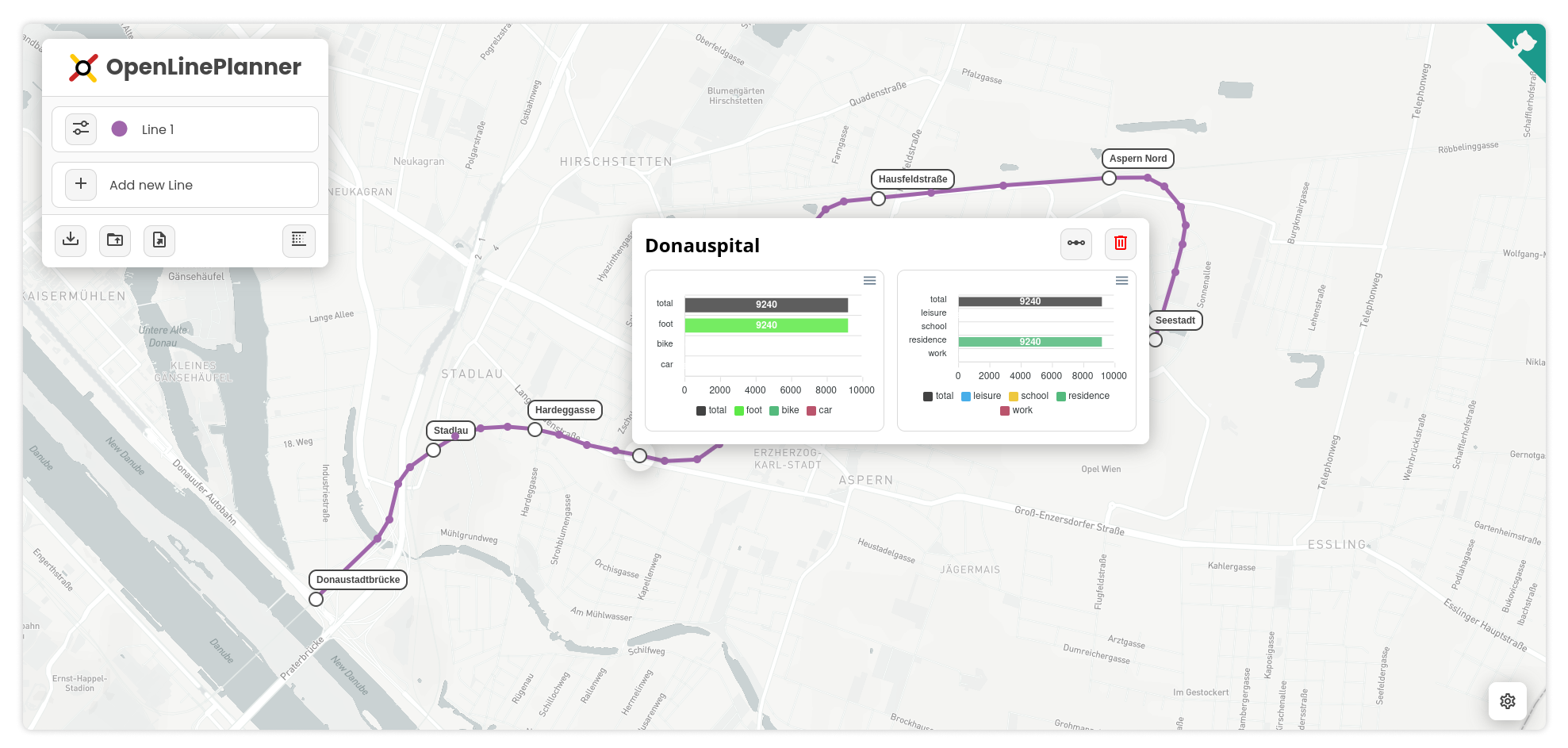 OpenLinePlanner coverage area visualization