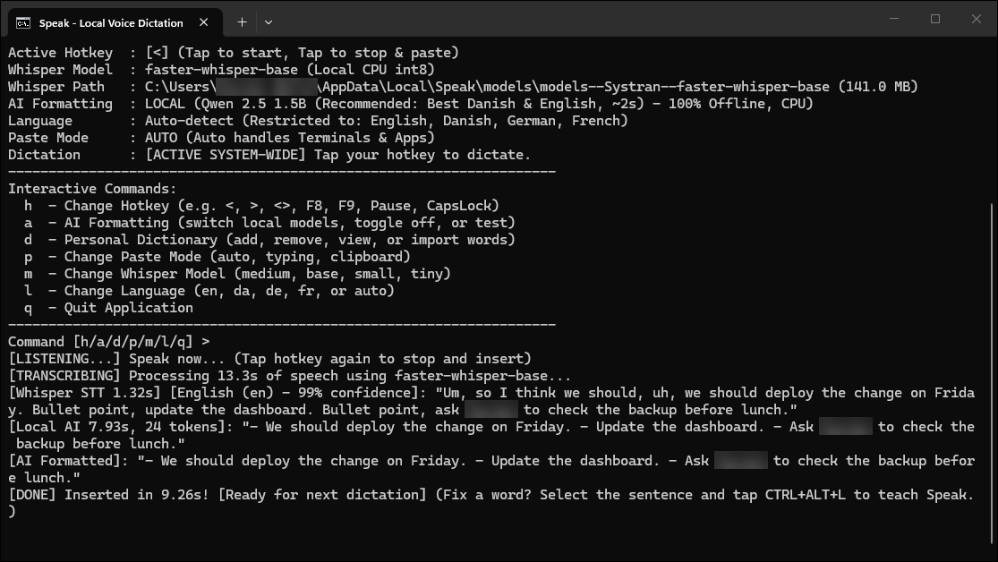 Speak turning a rambling dictation into clean bullet points