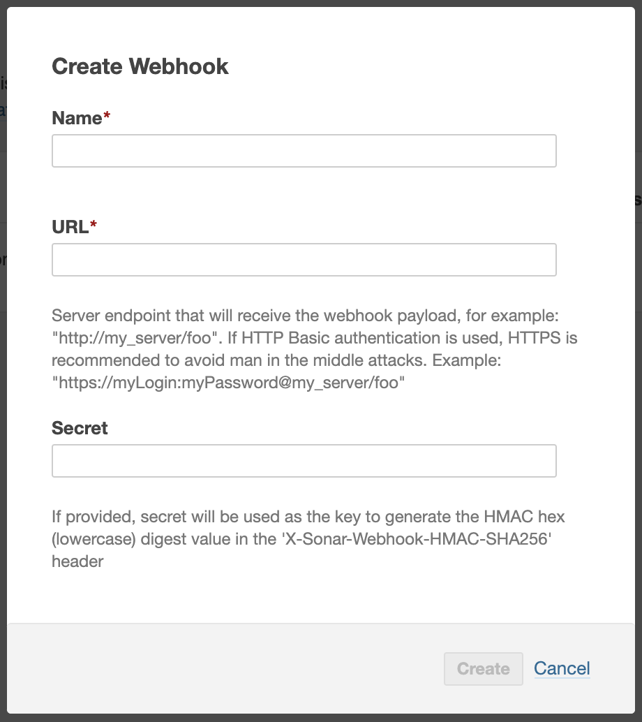 Sonar Create Webhook