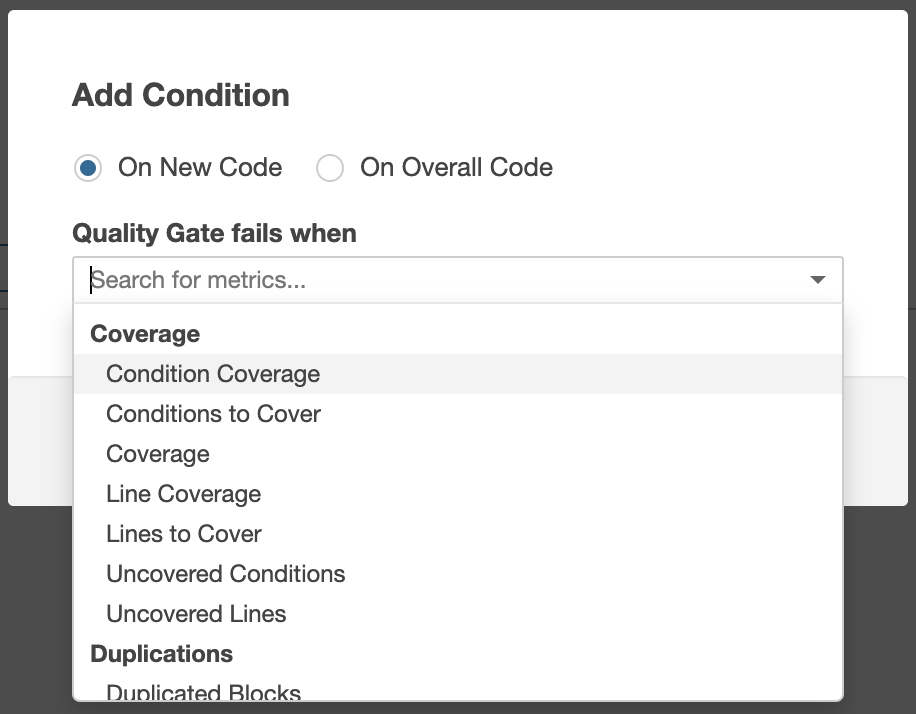 Sonar Qulity Gate Conditions