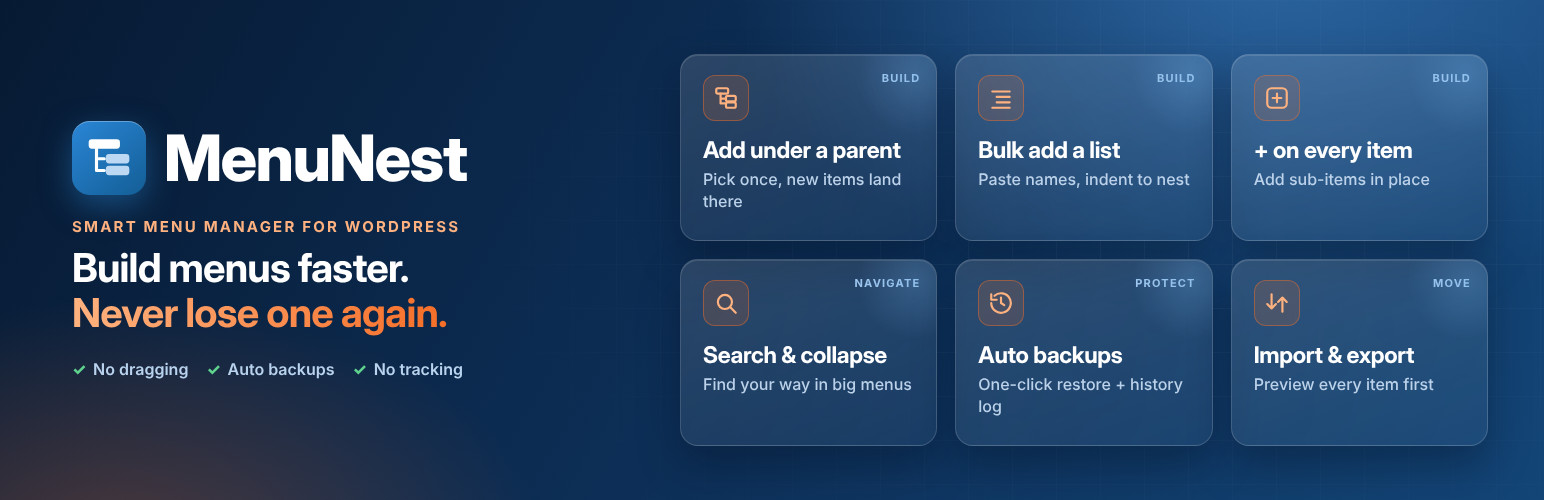 MenuNest: Smart Menu Manager. Build menus faster. Never lose one again.