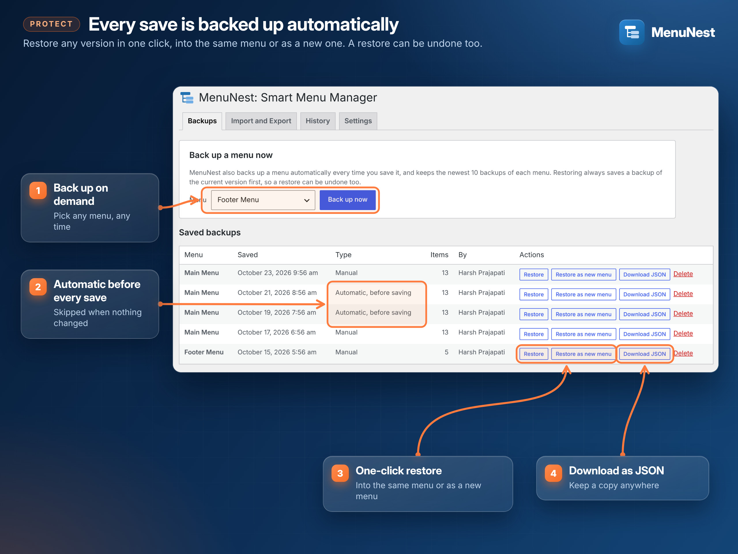 Backups with one-click restore