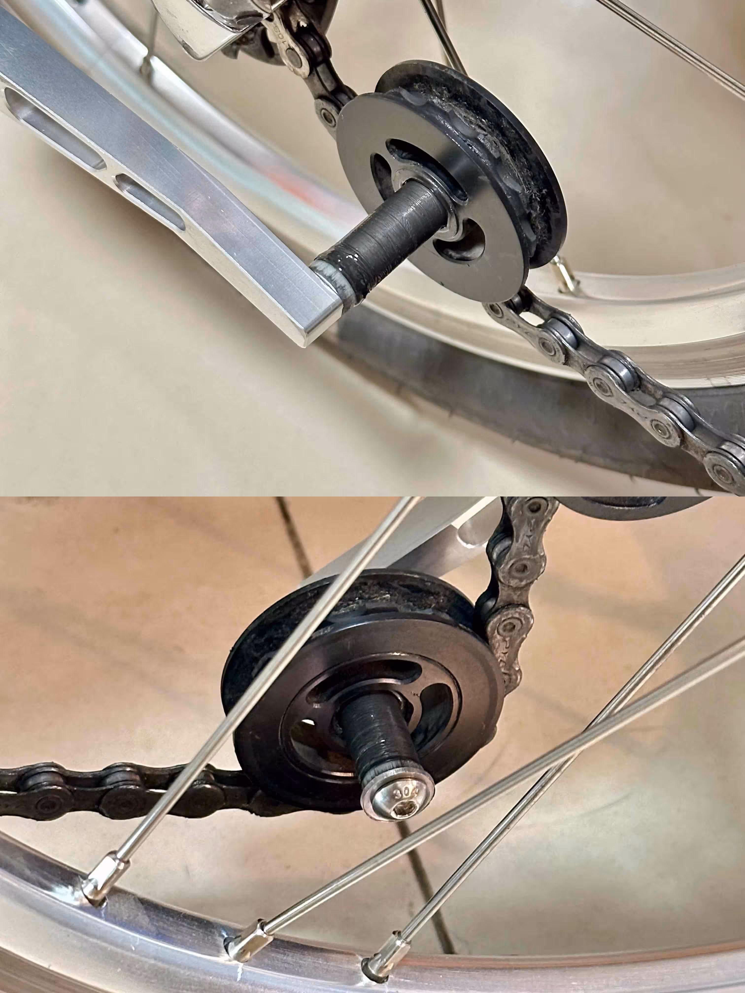 The new axle of the chain tensioner