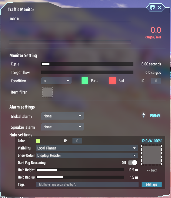 Unified Signal Nexus monitor, alarm, and hologram settings