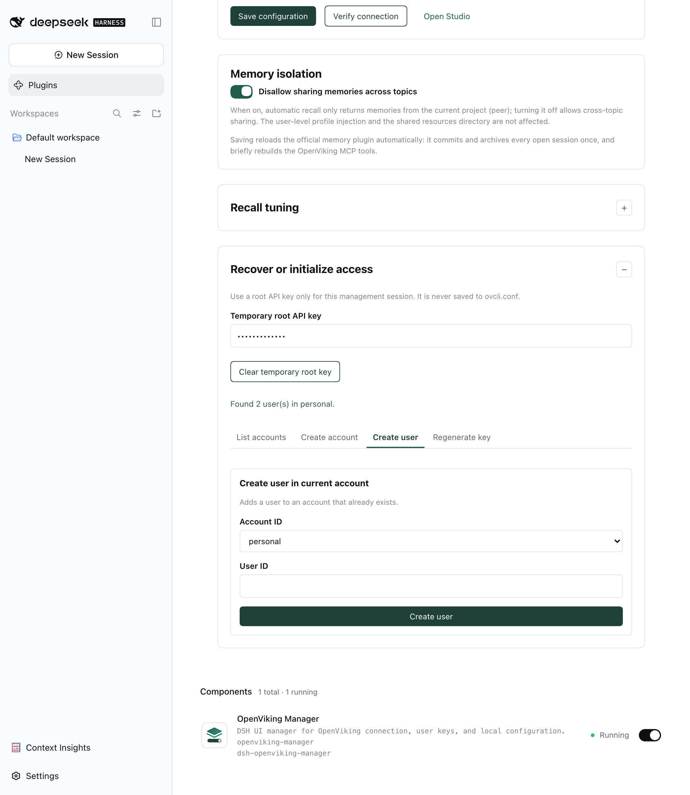 Recover or initialize access: create user