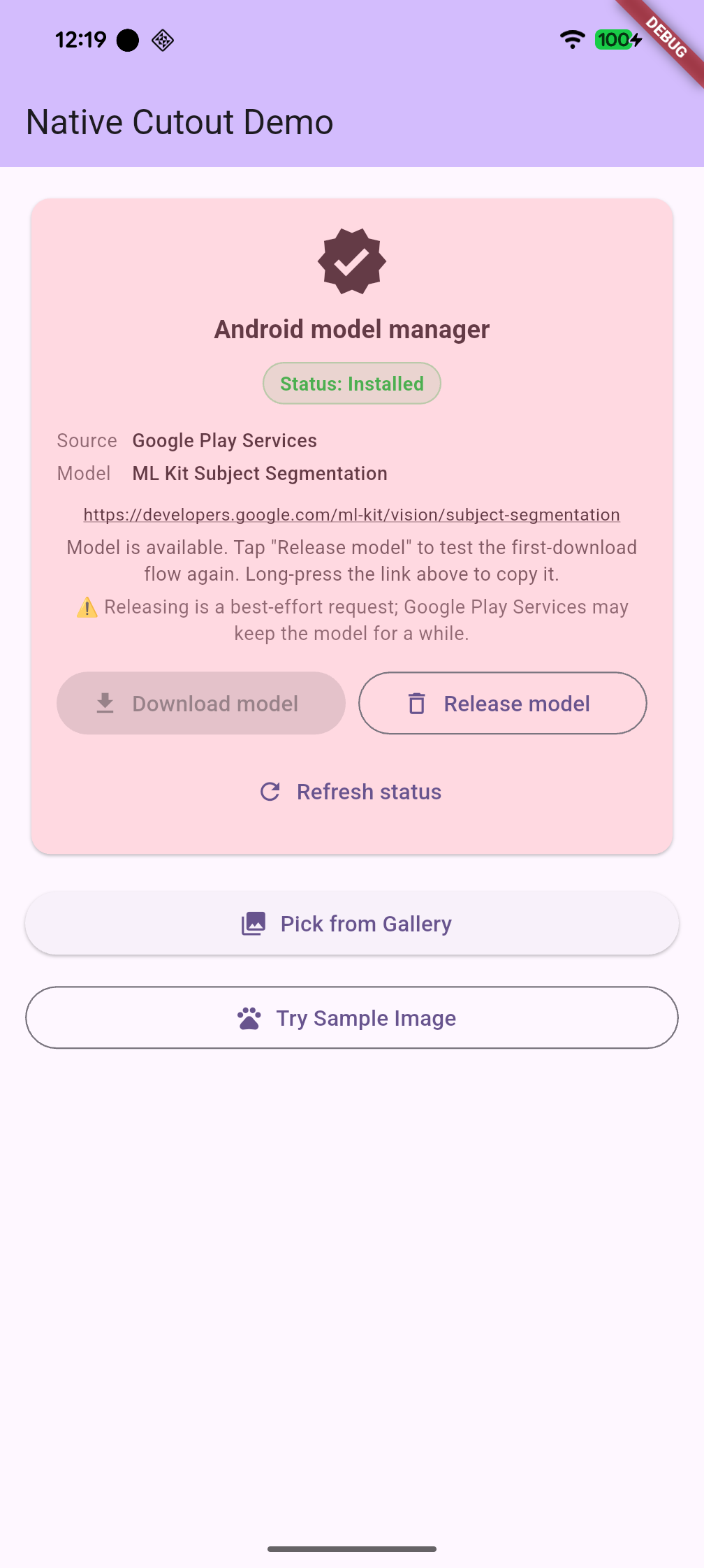 Home page with Android model manager