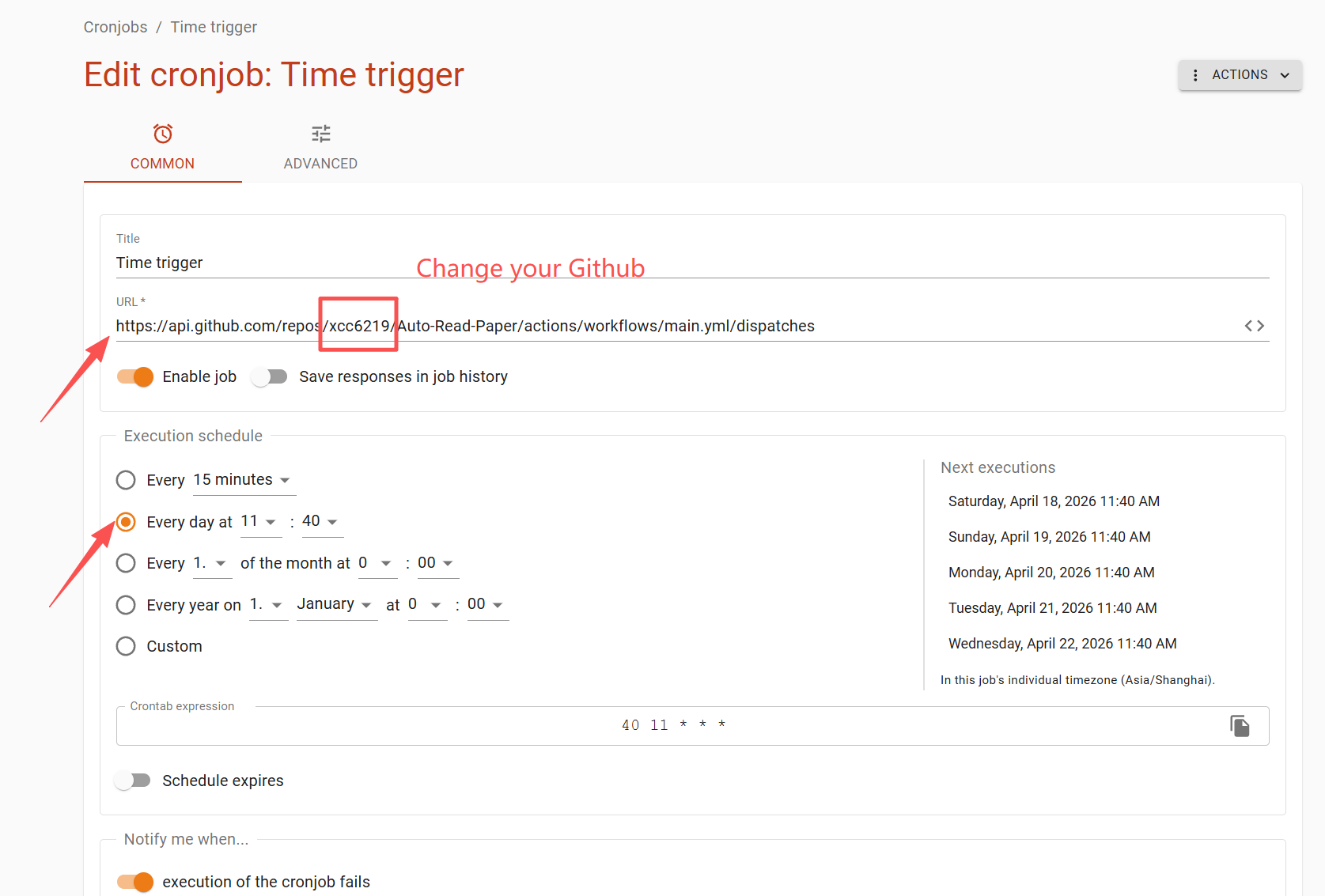cron config