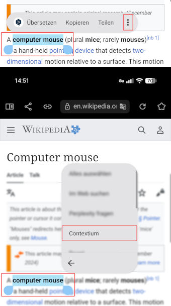 Native Android context menu