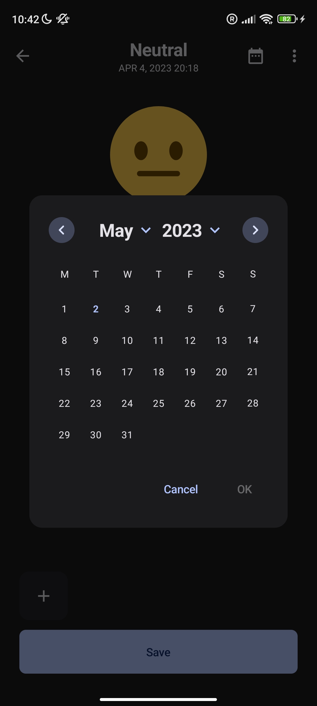 Dark Theme Write Screen date selection