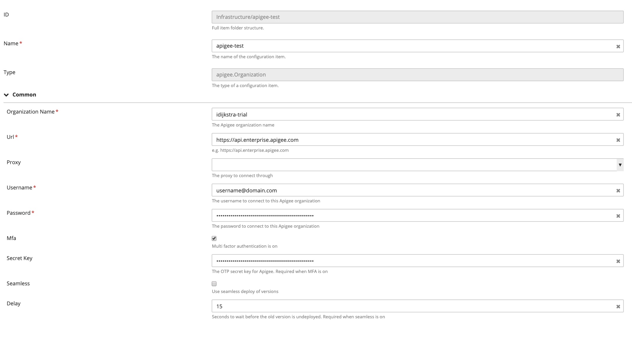 Screenshot of Apigee Organization