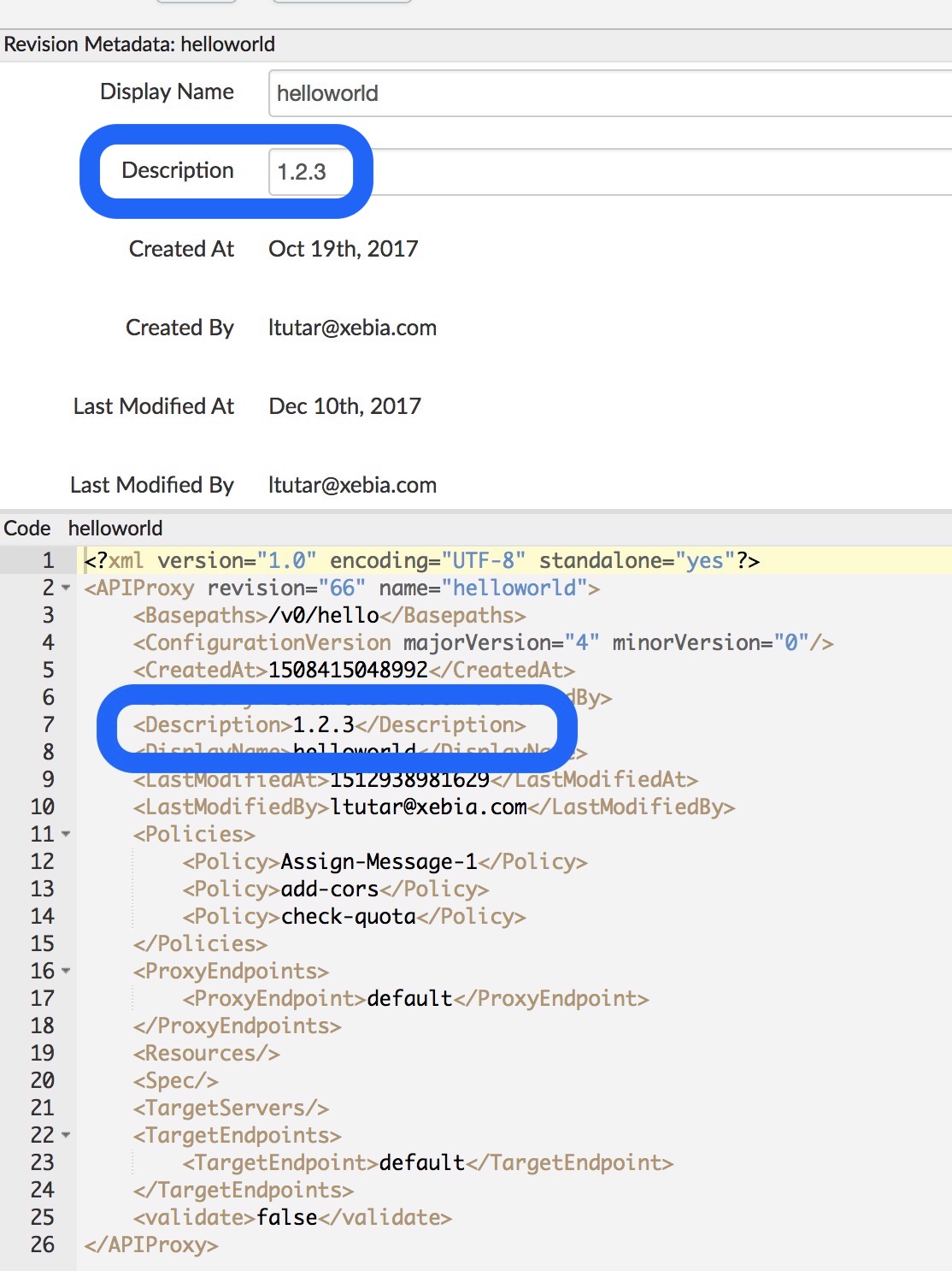 Screenshot of Apigee Metadata helloworld