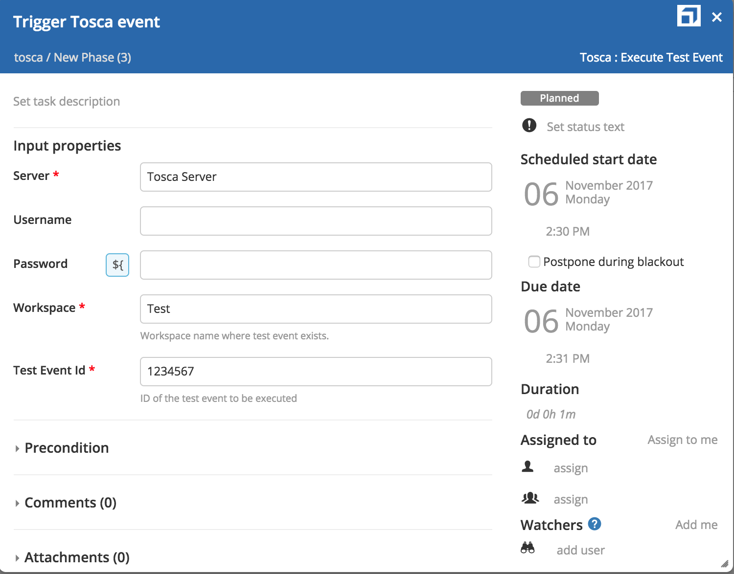 screenshot of createEventTask