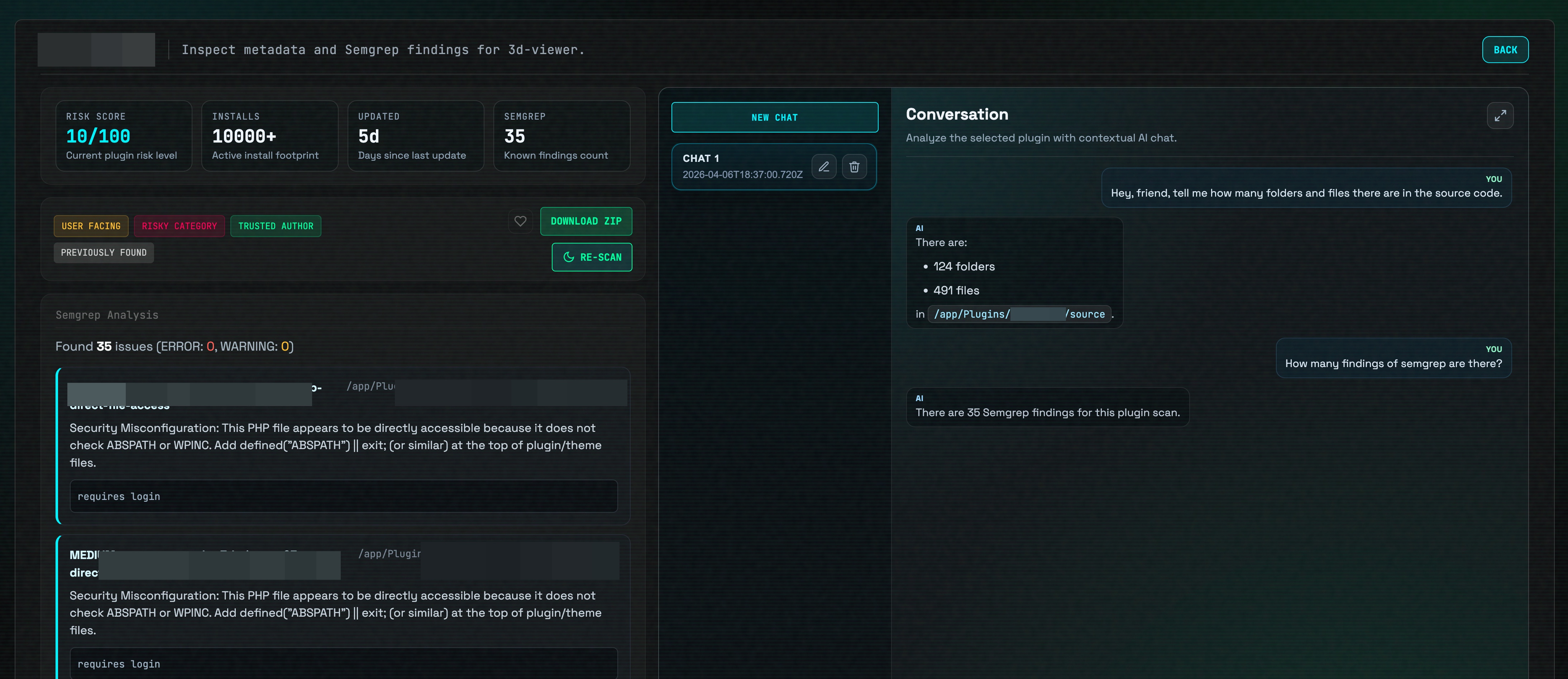 Temodar Agent Semgrep and AI analysis workflow