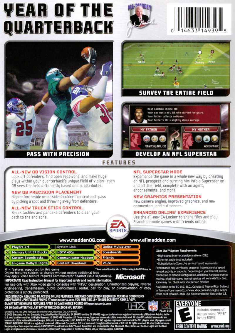 Madden NFL 2004 Xbox Back cover