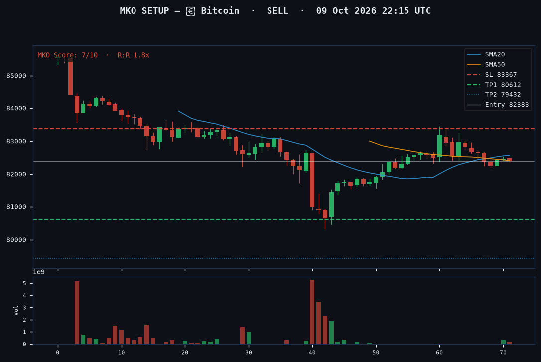Bitcoin short setup chart, 1H, 09 Oct 2026