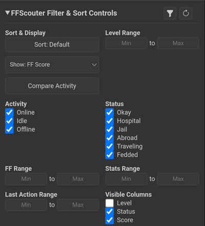 Screenshot of faction filter settings