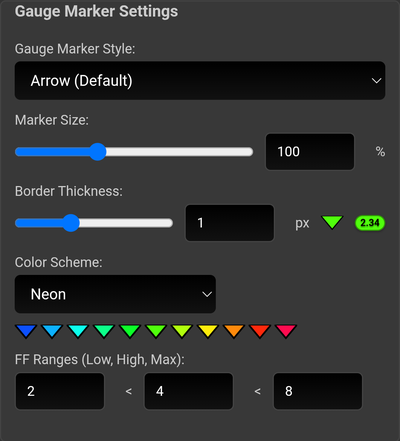 Screenshot showing FF gauge settings