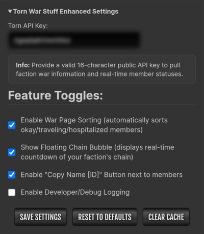 Screenshot showing settings panel