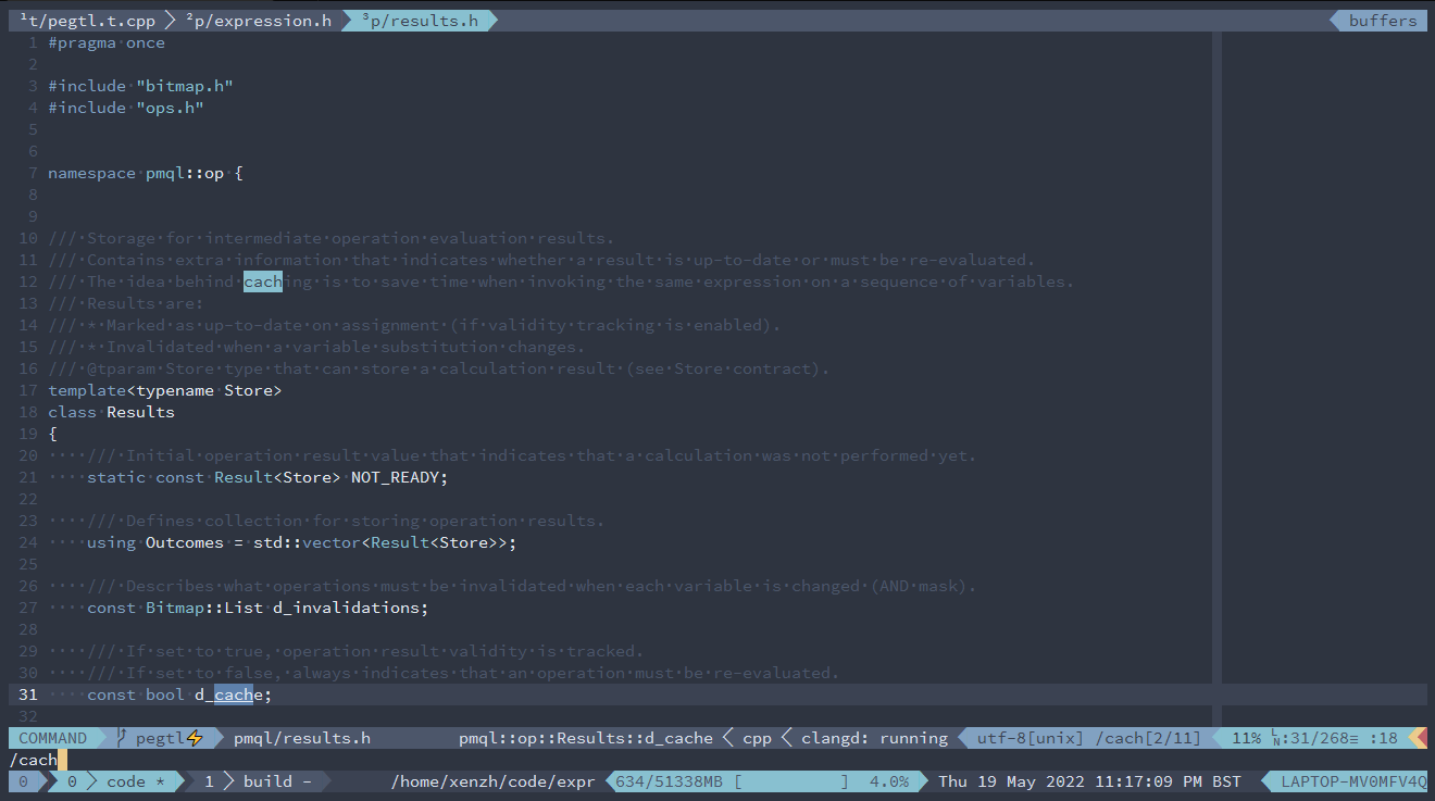 tmux and vim, nord theme, cpp