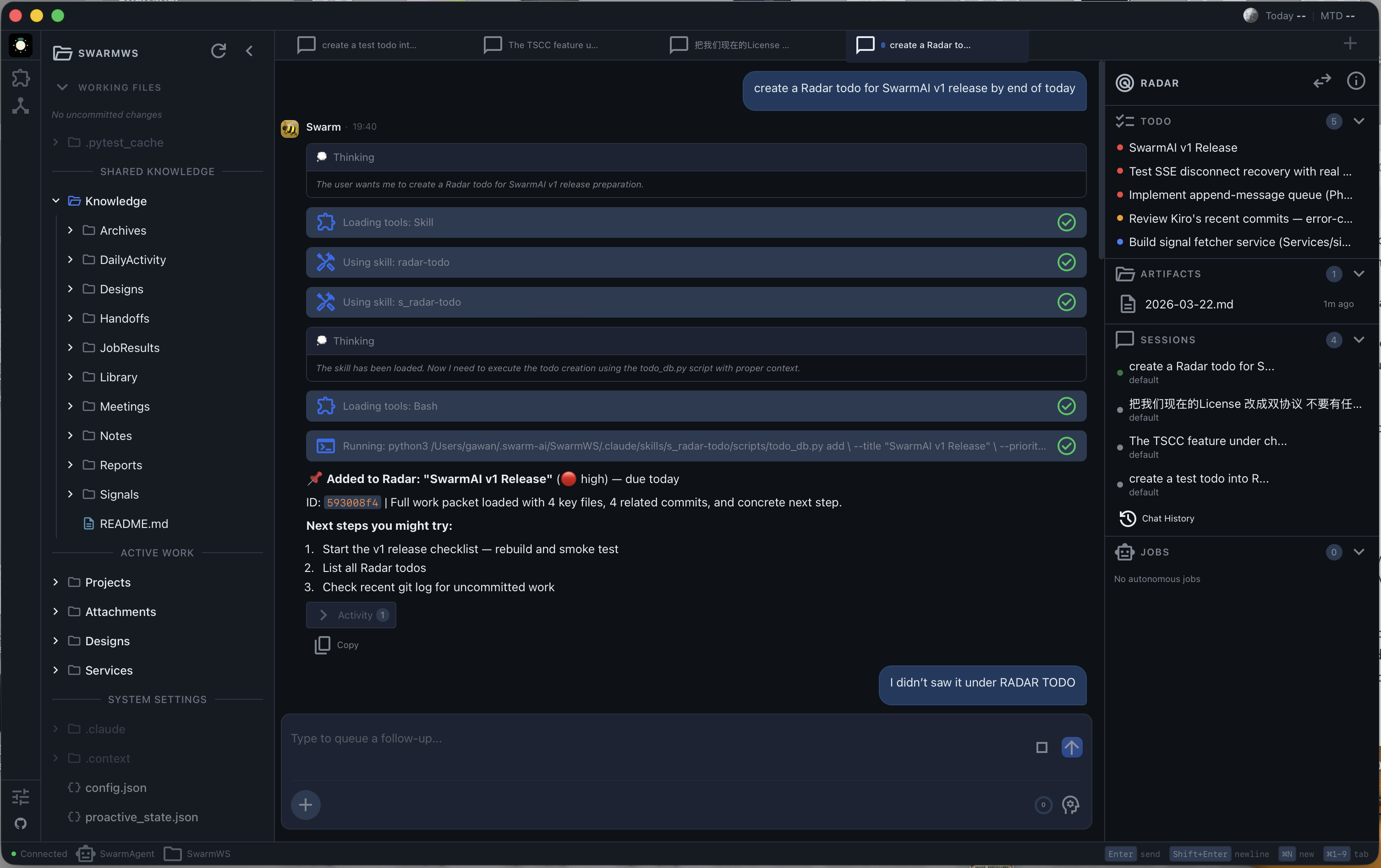 SwarmAI Chat Interface