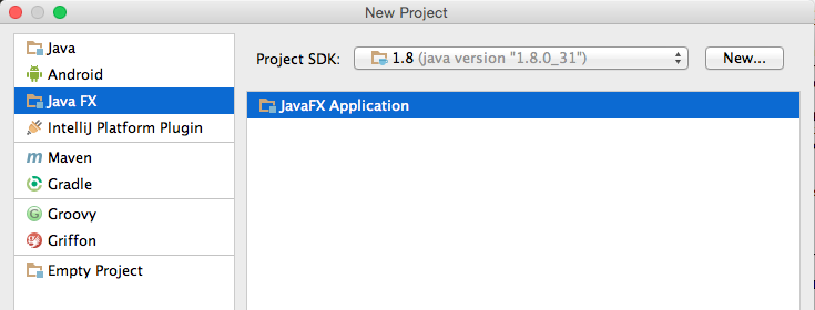 IntelliJ new project page