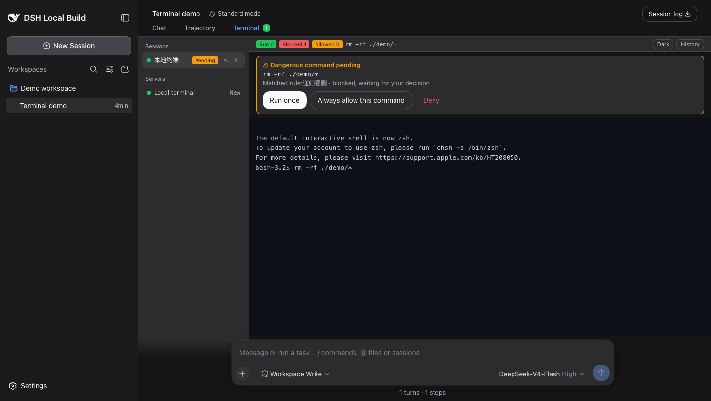 Terminal and dangerous-command confirmation