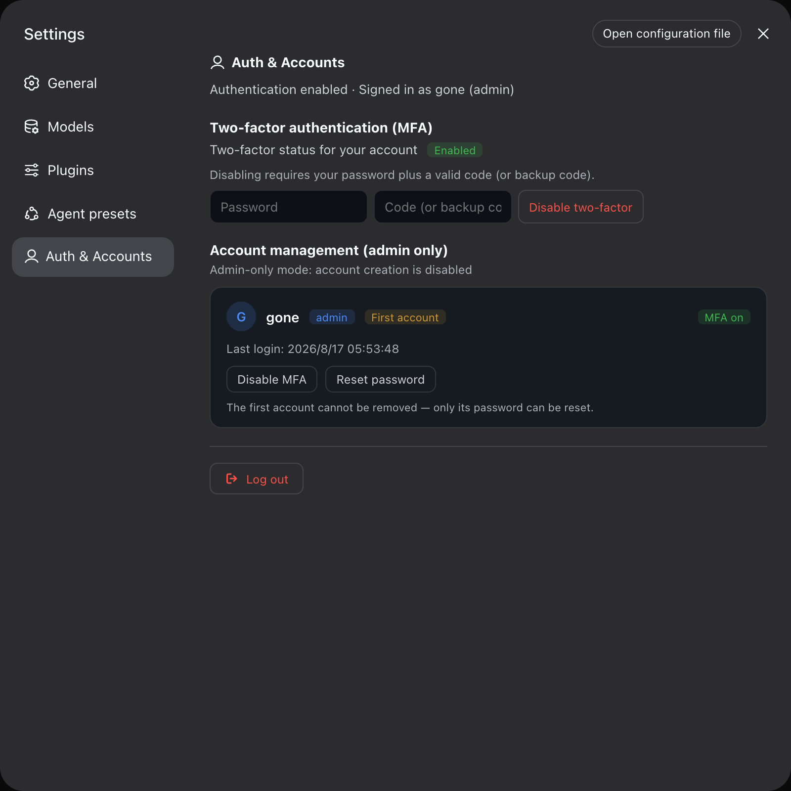 Account management settings
