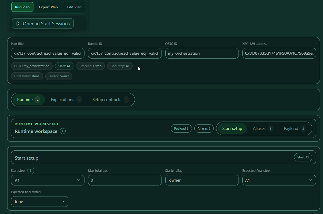Runtime start setup