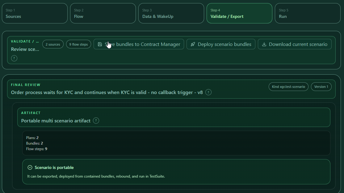 Validate and export scenario
